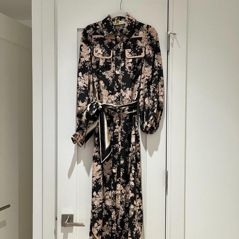 ZIMMERMANN Shirt Midi Dress in Black Ivory Floral - Size 0